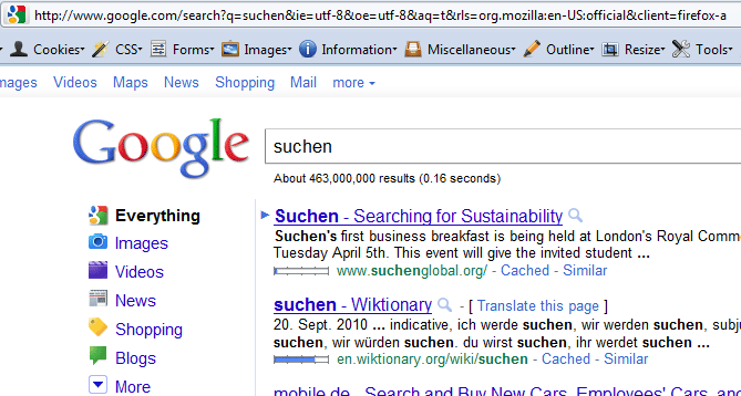 Firefox 4 Suche auf Englisch